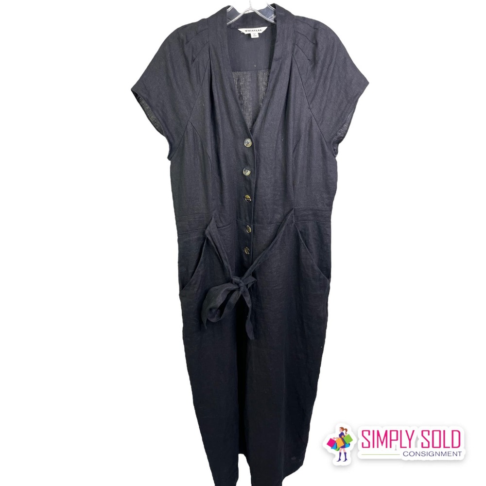 Whistles‎ Anita Frill Sleeve Womens Jumpsuit Button Front VNeck Short Sleeve 12